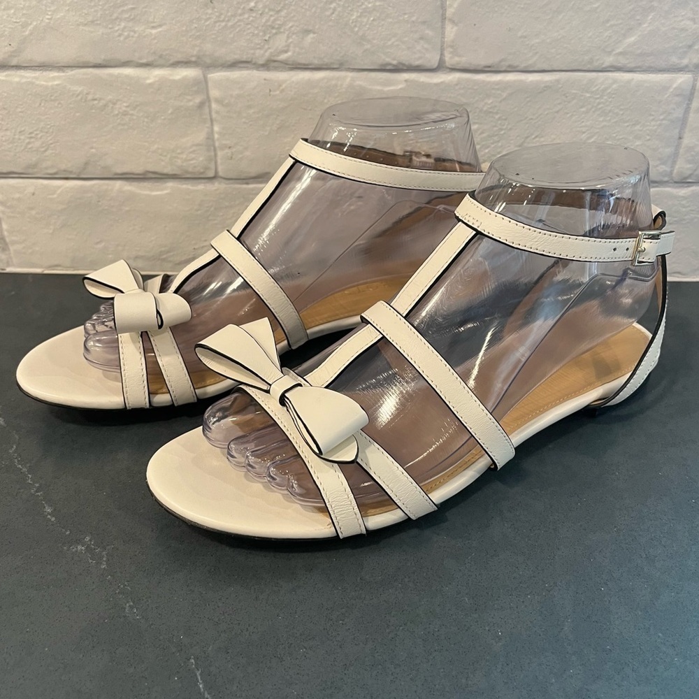 Talbots sz 7 Keri bow white vachetta leather strappy bow sandals - Picture 4 of 15